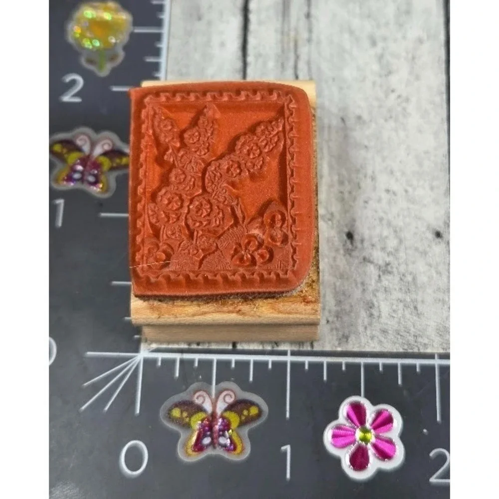 Creative Images Flowers Framed Scalloped Plants Rubber Stamp Wood #P67